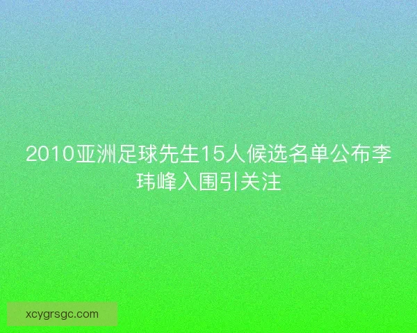 2010亚洲足球先生15人候选名单公布李玮峰入围引关注